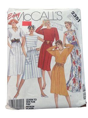 Vintage 80s McCalls 2351 Sewing Pattern Sizes 20-22-24 Easy Pullover Dress CUT